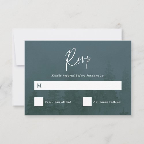 Evergreens in the Foggy Forest Dark Teal RSVP Card