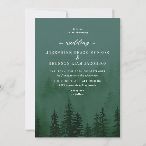 Evergreens in the Foggy Forest in Dark Green Invitation