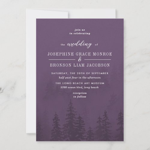 Evergreens in the Foggy Forest Purple Wedding Invitation