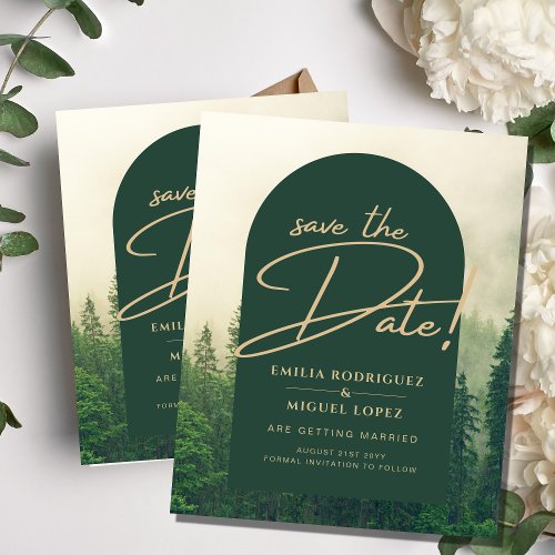 EVERGREENS Mountain Trees Winter Wedding SAVE DATE Flyer