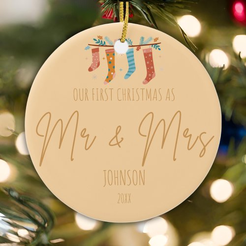 Everlasting Embrace _ Mr  Mrs First Christmas  Ceramic Ornament