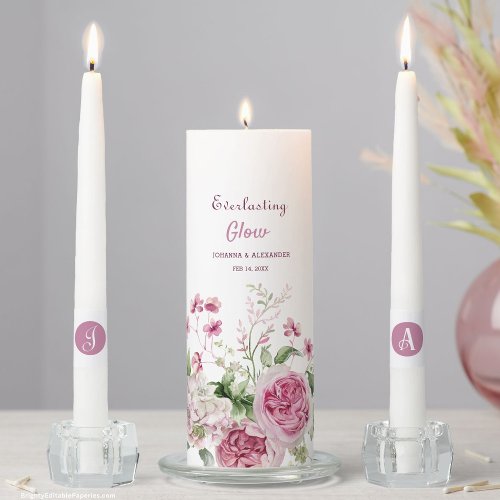 Everlasting Glow Romantic Blossom Wedding  Unity Candle Set