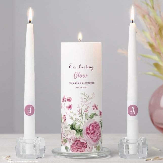 Everlasting Glow Romantic Blossom Wedding  Unity Candle Set (Eternal flames, blooming love: Everlasting Glow Unity Candle Set – Illuminate your romance.)