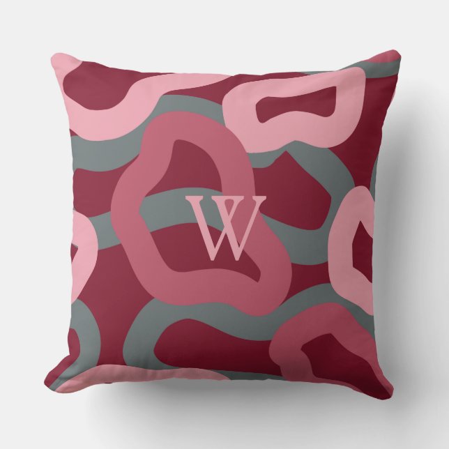 Everlasting in Red, Gray and Pink Monogrammed Throw Pillow (Front)