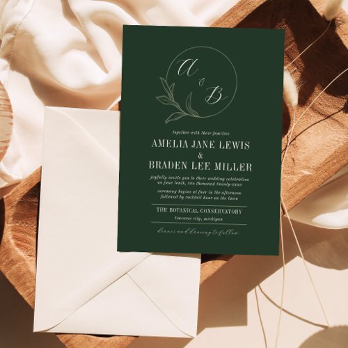 Everlasting Love | Deep Green Wreath Wedding Invitation