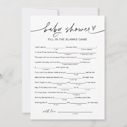 EVERLEIGH Baby Shower Libs, Fill in the Blank Game Invitation Zazzle