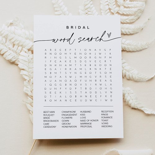 EVERLEIGH Bridal Shower Word Search Game Card