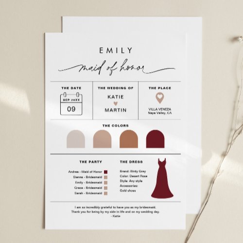 EVERLEIGH Maid of Honor Bridal Party Info Card