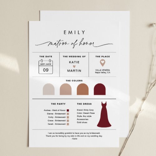 EVERLEIGH Matron of Honor Bridal Party Info Card
