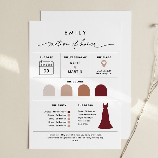 EVERLEIGH Matron of Honor Bridal Party Info Card (Creator Uploaded)