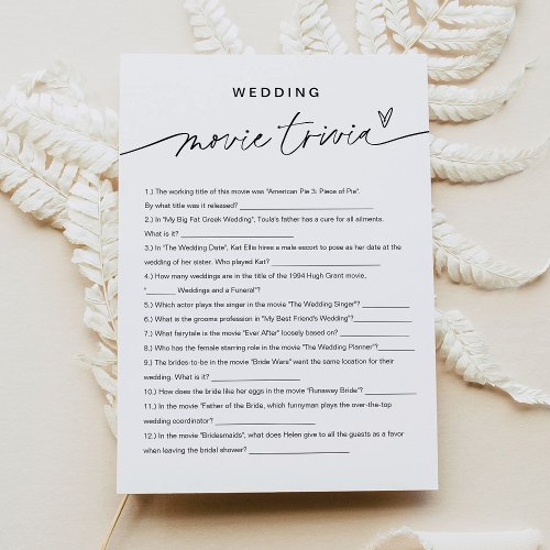 EVERLEIGH Movie Trivia Bridal Shower Game Invitation