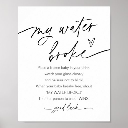 EVERLEIGH My Water Broke Baby Shower Game Sign Zazzle