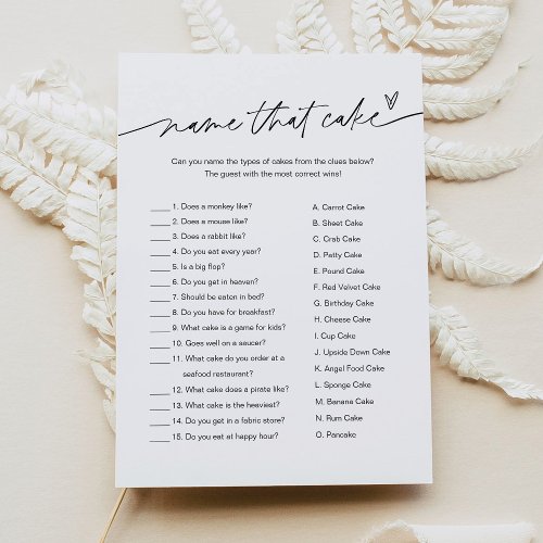 EVERLEIGH Name That Cake Bridal Shower Game Card