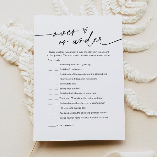 EVERLEIGH Over Or Under Bridal Shower Game Card