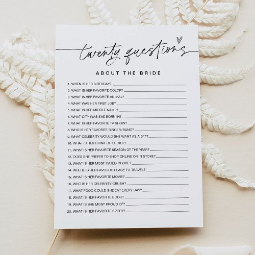 EVERLEIGH Twenty Questions About the Bride Game Invitation