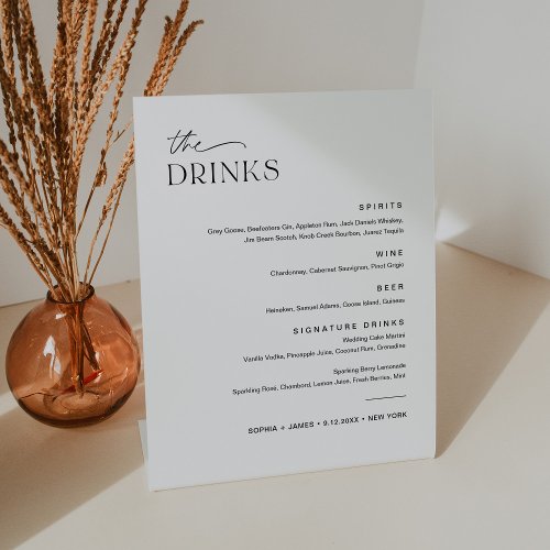 EVERLEIGH Wedding Drink Cocktail Menu 8x10 Pedestal Sign
