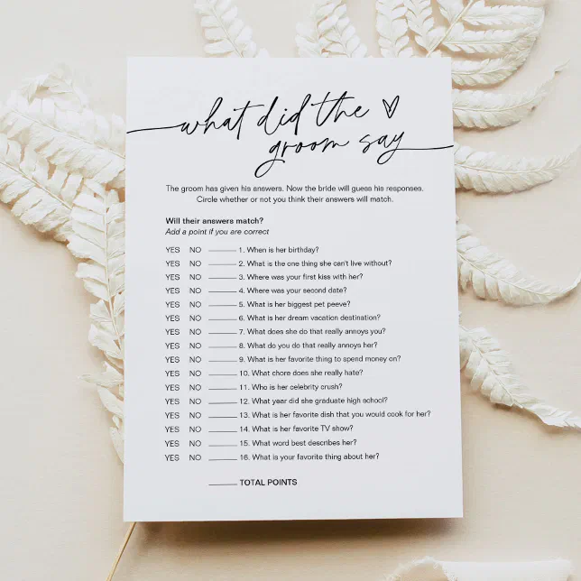 EVERLEIGH What Did The Groom Say Bridal Game Card | Zazzle