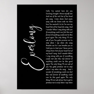 Everlong Black Script Song Lyric Wall Art Print