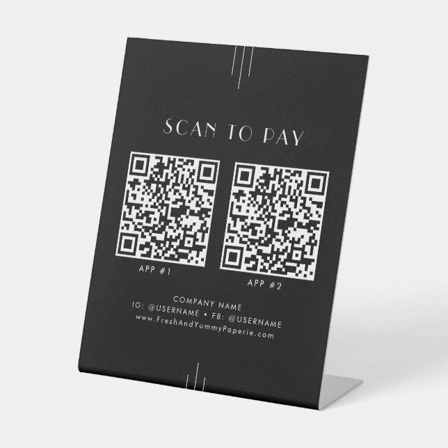 EVERLY Art Deco Black Business 2 Apps Scan To Pay Pedestal Sign (Front)