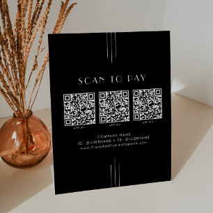 EVERLY Art Deco Black Business QR Code Scan To Pay Pedestal Sign
