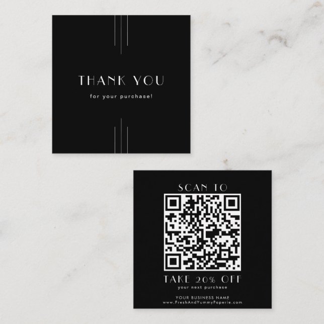 EVERLY Art Deco Black Business QR Code Thank You Discount Card (Front/Back)