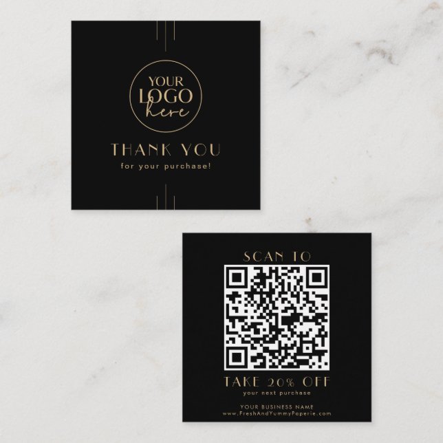 EVERLY Art Deco Black Gold Logo QR Code Thank You Discount Card (Front/Back)