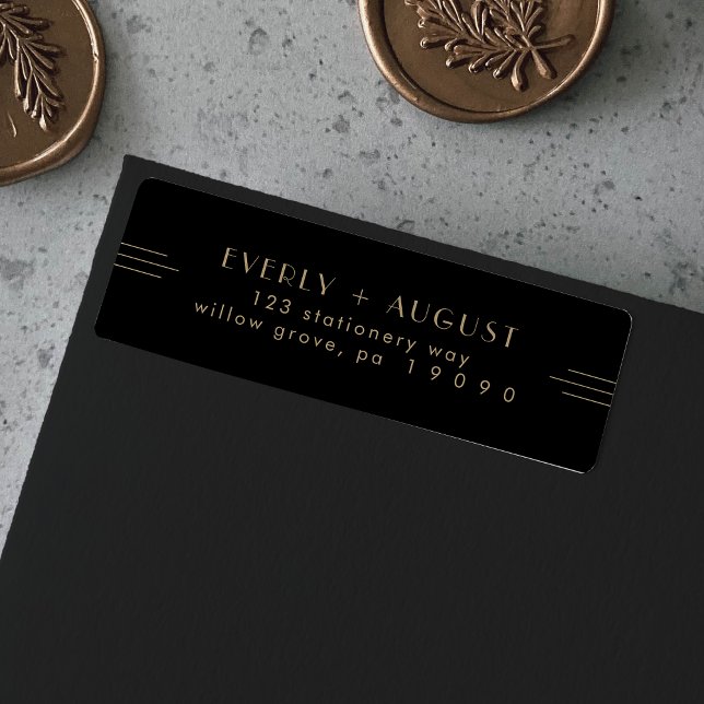 EVERLY Art Deco Black Gold Return Address Labels (EVERLY Art Deco Black Gold Return Address Labels)