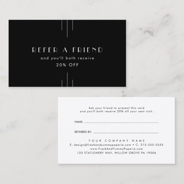 EVERLY Art Deco Black Refer A Friend Referral Card (Front/Back)