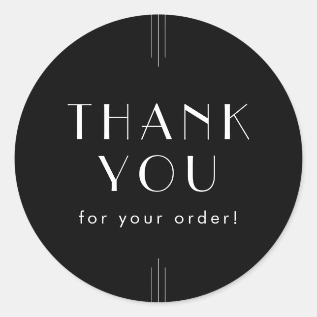 EVERLY Art Deco Black Thank You For Your Order Classic Round Sticker (Front)