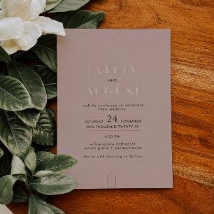 EVERLY Art Deco Blush Pink Rose Gold Foil Wedding Invitation
