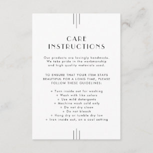 EVERLY Art Deco Business Product Care Instructions Enclosure Card