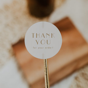 EVERLY Art Deco Cream and Gold Thank You For Order Classic Round Sticker