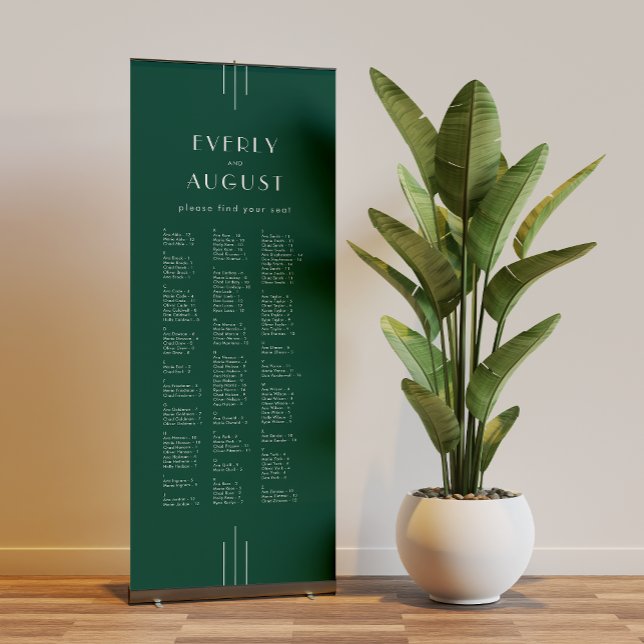 EVERLY Art Deco Emerald Wedding Seating Chart Retractable Banner (EVERLY Art Deco Emerald Wedding Seating Chart Retractable Banner)