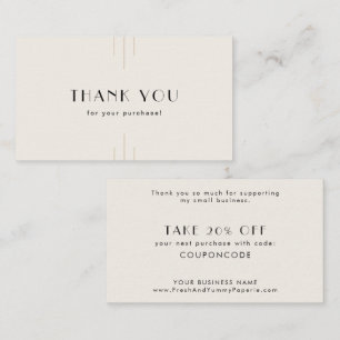 EVERLY Art Deco Ivory Black Business Thank You Discount Card