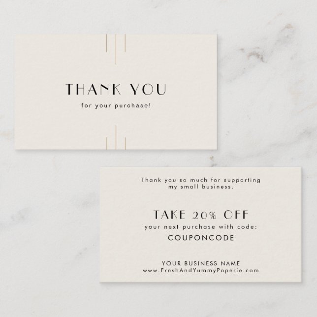 EVERLY Art Deco Ivory Black Business Thank You Discount Card (Front/Back)