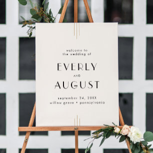 EVERLY Art Deco Ivory Black Wedding Welcome Sign