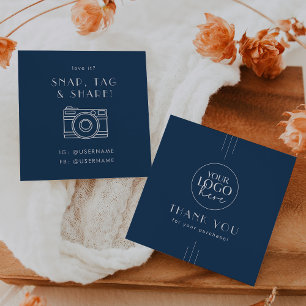EVERLY Art Deco Navy Logo Social Media Thank You Square Business Card