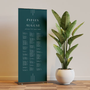 EVERLY Art Deco Peacock Teal Wedding Seating Chart Retractable Banner