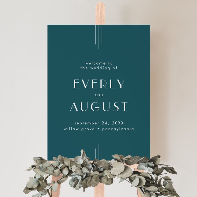 EVERLY Art Deco Peacock Teal Wedding Welcome Sign (EVERLY Art Deco Peacock Teal Wedding Welcome Sign)