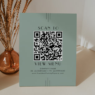 EVERLY Art Deco Sage Green Restaurant Menu QR Code Pedestal Sign