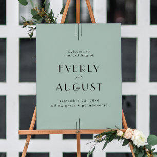 EVERLY Art Deco Sage Green Wedding Welcome Sign