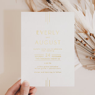 EVERLY Art Deco Simple Geometric Gold Foil Wedding Invitation