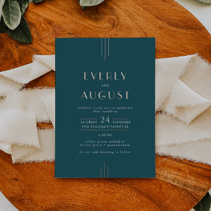 EVERLY Art Deco Teal and Rose Gold Foil Wedding Invitation