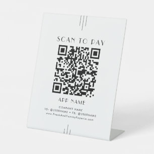 EVERLY Art Deco White Black Business Scan To Pay Pedestal Sign