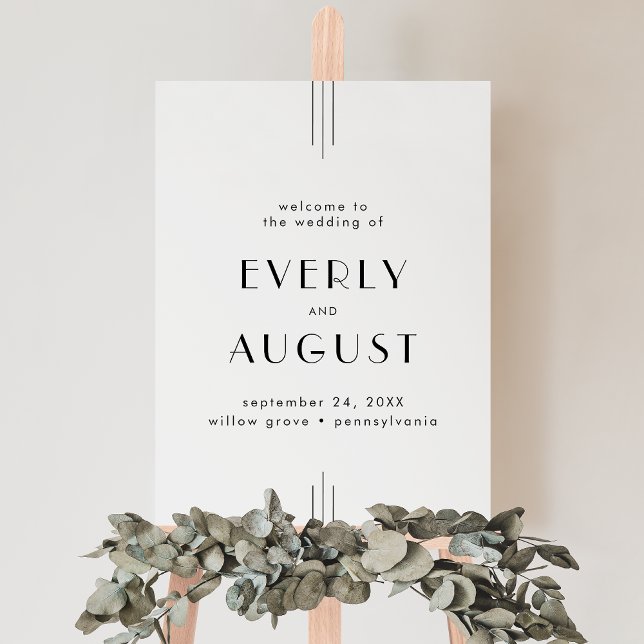 EVERLY Art Deco White Black Wedding Welcome Sign (EVERLY Art Deco White Black Wedding Welcome Sign)