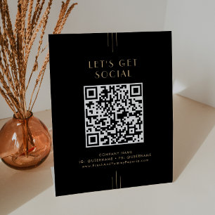EVERLY Black Gold Business Let's Get Social Media Pedestal Sign