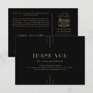 EVERLY Black Gold Small Business Thank You Order Enclosure Card