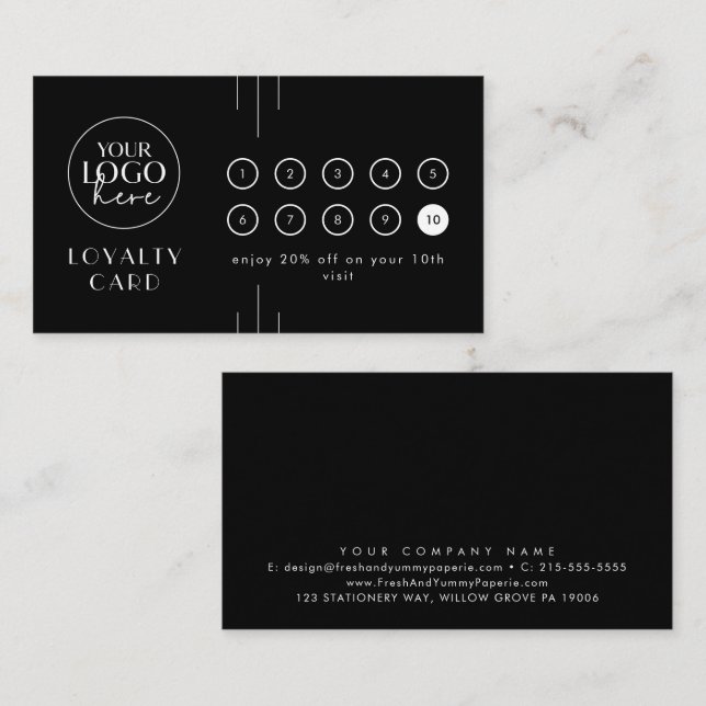 EVERLY Black Logo Business Reward 10 Punch Loyalty Card (Front/Back)