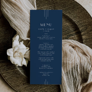 EVERLY Classic Modern Art Deco Navy Blue Wedding Menu