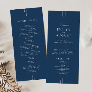 EVERLY Classic Modern Art Deco Navy Blue Wedding Program